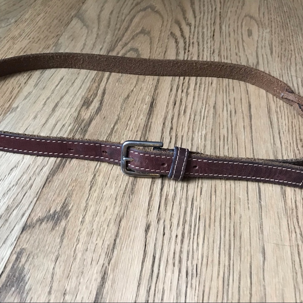 Vintage leather brown belt with braiding on each side and cream stitching EUC